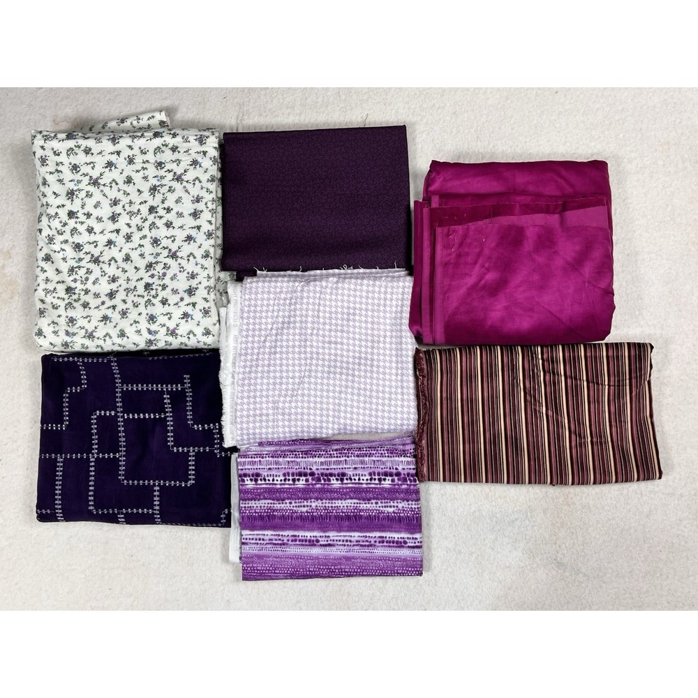 Fall Fabric Bundle Lot of 7 Pieces Purple Magenta Floral Stripes Quilting